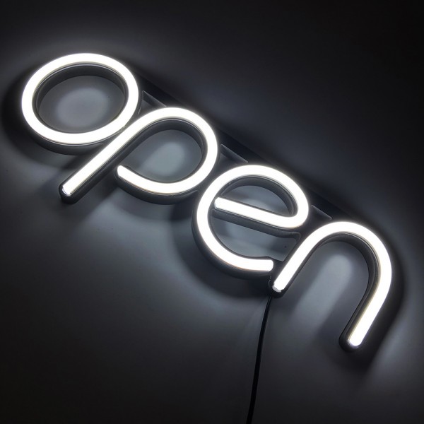 White Open Neon Light Signs