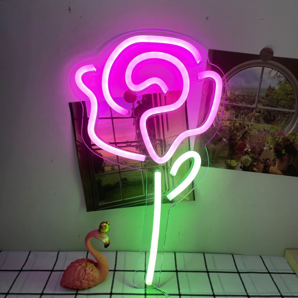Rose Flower with Green Stem LED Neon Sign 15